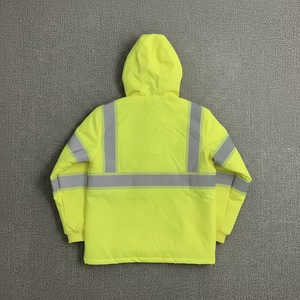 Yourbrand Hi Vis <b>Yellow</b> Reflective Hooded <b>Puffer</b> <b>Jacket</b> Men's Workwear Waterproof Zipper Front Pockets Winter Wear - Product Image 5
