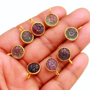 Pendentif fleur en fluorite naturelle multi-éclats, pierre précieuse sculptée à la main, charme en argent sterling 925, pendentif en pierre de fluorite pour bijoux - Product Image 5