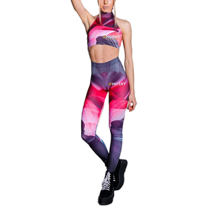 HUSKY Women's Ribbed Sports <b>Bra</b> & Leggings Set <b>Blue</b> Seamless Fitness Wear Breathable Racerback Scoop Neck Medium Support - Product Image 4