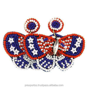Pendientes de Aro con Cuentas Vibrantes de EUA, Joyería Patriótica Linda y llamativa, Unisex, para Fiesta, Tamaño Personalizado, Regalo para el 4 de Julio, Día de la Independencia - Product Image 4