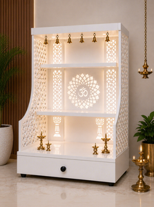 Modern Om Jali Wooden <b>Mandir</b> With LED Lighting Contemporary Solid Wood Temple Cabinet Hindu Prayer Cabinet for Australian Homes - Product Image 4