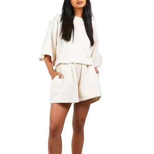 2025 pantalones cortos deportivos de alta calidad para salón, logotipo de marca personalizado, pantalones cortos pesados de mezcla de algodón y poliéster para mujer, conjunto de pantalones cortos de Fitness - Product Image 2