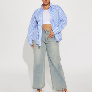 Camisa a Rayas de Manga Larga para Mujer, Talla Grande, Estilo Casual, Cuello Camisero, Blusa de Primavera, Camisas de Algodón - Product Image 4
