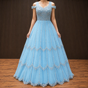 Elegante Vestido de Gala en Capas para Mujer, Escote Corazón, Largo hasta el Suelo, con Bordado de Cuentas, Estilo Princesa, Vestido de Tul para Fiesta - Product Image 5