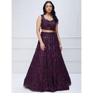 Excellent Lehenga Choli semi-cousu en Georgette à paillettes violettes 2500g pour réception par Zeel Clothing - Product Image 6