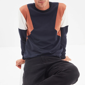 Men's Navy Blue Patchwork Pullover <b>Sweater</b> With White And Orange Panels Regular Sleeve Knitted Autumn Wear Knitted <b>Sweaters</b> - Product Image 6