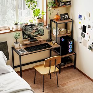 Scrivania Industriale Reversibile a 4 Livelli da 150 cm con Supporto Monitor Regolabile, Scrivania per Computer Marrone per Studio - Product Image 2