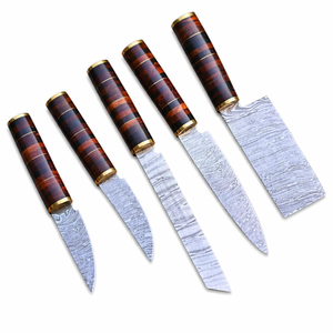 Juego de Cuchillos de Chef de Cinco Piezas Hechos a Mano por Edge Master, Hoja Recta de Acero de Damasco de 33 Capas, Mango de Madera, Diseño Ambidiestro - Product Image 1