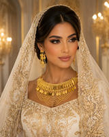 Parure de bijoux chic et tendance en laiton plaqué or 18 carats, collier ras-du-cou et boucles d'oreilles pour femme, style arabe de luxe |   Mariage à Dubaï