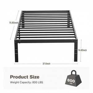 Cadre de lit double XL en métal robuste avec rangement de 14 pouces de hauteur, support à lattes en acier robuste, aucun sommier tapissier nécessaire - Product Image 5