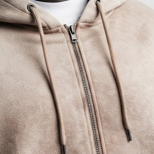 Distressed Heavyweight Winter Zipper Hoodie And Shorts Set For Men Custom Logo Printed Men Boxy Fit Zipper Hoodie Shorts Sets - Product Image 5