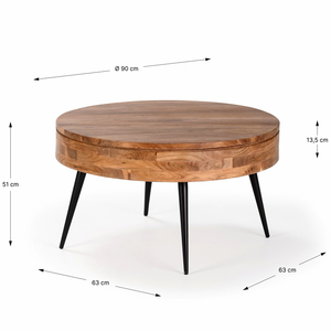 Midcentury Modern Round Wood <b>Coffee</b> <b>Table</b> with <b>Lift</b> Top Foldable Design Metal Legs Handmade Living Room Furniture - Product Image 6