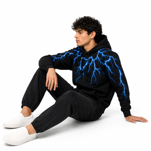 Sweat à capuche unisexe OME brodé motif éclair, manches longues, cordon de serrage, poche, coupe décontractée, 100 % coton, vente en gros B2B - Product Image 2
