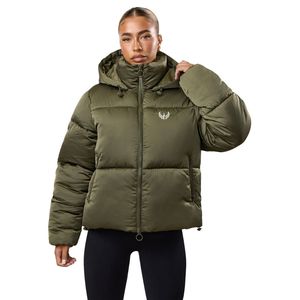 Olive <b>Cropped</b> <b>Jacket</b> Women Hooded <b>Puffer</b> Coat Lightweight Insulated Winter Outerwear Warm Casual Fashion Layer Wear - Product Image 1