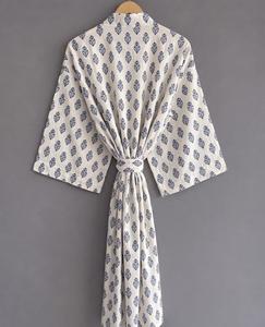 Geometric Print Cotton Kimono Dress Loose Fit Midi Length With Pockets Casual Wear All Seasons V-Neck <b>Three</b> Quarter Sleeve - Product Image 2