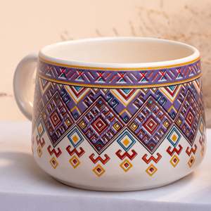 Alluring Japandi Style Glazed <b>Ceramic</b> Tea Cup Set of 6 400ml Capacity Microwave Safe Saucers <b>Lids</b> Featuring Unique Pattern Logo - Product Image 3