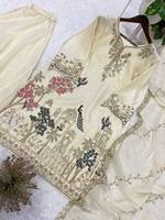 Costume Salwar Punjabi indien pakistanais couleur ivoire, Gharara Sharara, robe traditionnelle pour femme en Georgette brodée pour mariage d'hiver
