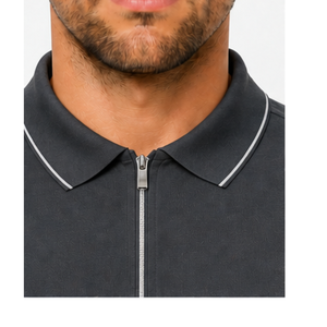 Haut de sport équestre pour homme, gris foncé, à manches longues, zippé, en jersey respirant, imprimé, style décontracté chic - Product Image 3