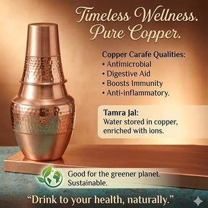 Premium Quality Classic Design Metal Water Pitcher Carafe Copper Lid 1000ml Long Neck Hammered Eco-Friendly Portable for Office - Product Image 4
