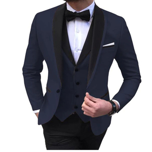 Trajes azules con abertura lateral para hombre, trajes de 3 piezas negros casuales para bodas, trajes de novio, blazer, chaleco y pantalón para hombre - Product Image 6