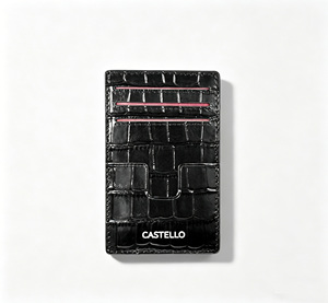 Portefeuille porte-cartes en cuir véritable Castello, fin, avec logo gaufré, fermeture ouverte, pour usage professionnel et décontracté - Noir, Bleu marine, Rouge, Vert - Product Image 3