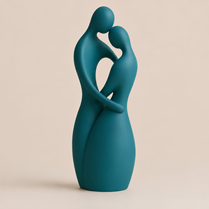 Sculpture décorative abstraite de couple enlacé, figurine en résine turquoise, décoration artistique contemporaine pour table de salon - Product Image 1