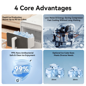 PSZBJ K12G Macchina Automatica per Ghiaccio, Capacità 50 libbre/giorno, Produzione Ghiaccio in 6-8 Minuti, 9 Pezzi per Batch, Vassoio Ghiaccio in PVC da 2 Litri - Product Image 6