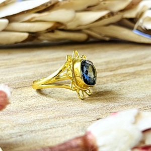 New Arrival Boho Celestial <b>Ring</b> Tribal Brass Band Women 18k <b>Gold</b> Plated Sunburst <b>Cocktail</b> Labradorite Design Wholesale/OEM/ODM - Product Image 3