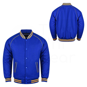 เสื้อแจ็คเก็ตวาร์ซิตี้สีน้ำเงินรอยัลสำหรับผู้ชาย แต่งขอบสีเหลือง ปกคอพับ สไตล์ลำลองแบบเบสบอล ทรงปกติ เหมาะสำหรับใส่ในฤดูใบไม้ร่วง - Product Image 1