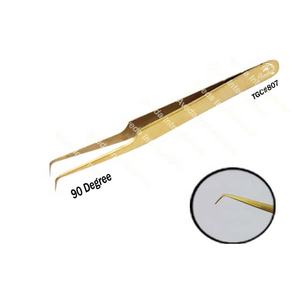 Meilleure vente de pince à épiler pour extension de cils Plasma ton or titane or 90 degrés pointe pointue en acier inoxydable pince à épiler pour les cils - Product Image 1