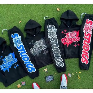 Ensemble de survêtement streetwear pour homme en coton épais 100 % avec impression en relief et logo personnalisé - Product Image 4