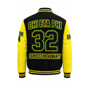 Chaqueta Universitaria Chi Eta Phi para Hombre, Negra y Amarilla, con Letras Bordadas, Estampado 'Service For Humanity 32', Logotipo Frontal, Chaqueta Casual de Otoño - Product Image 3