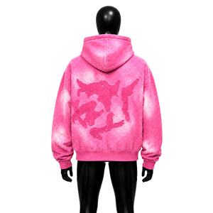 Sudadera con capucha extragrande rosa brillante premium para hombre, con estampado de puntos tie-dye, unisex, informal, de felpa francesa. - Product Image 2