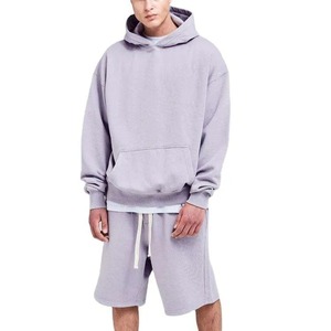 Conjunto de Dos Piezas de Sudadera con Capucha y Pantalones Cortos de Color Liso, Sudadera Holgada de Felpa, Pantalones Cortos con Cintura Elástica, Chándal - Product Image 4