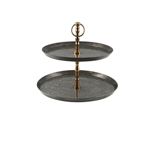 Support à gâteau rond à deux niveaux en métal, en fer galvanisé, présentoir à desserts réutilisable, lavage à la main uniquement, support de service pour cupcakes de mariage - Product Image 2