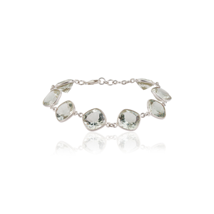 Stunning 925 Sterling Silver Cushion Cut Natural Green <b>Amethyst</b> Gemstone Fine Chain Link <b>Bracelet</b> For Women's - Product Image 1
