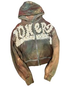 Custom Men Streetwear Distressed <b>Embroidery</b> Heavyweight All Over Print Real Distressed Vintage Hoodie <b>sweatshirts</b> Casual Wear - Product Image 1