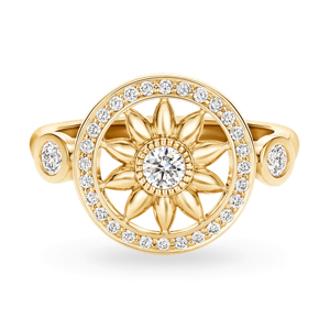 Vintage Yellow <b>Gold</b> Flower <b>Cocktail</b> <b>Ring</b> With Round Diamond Women's Engagement Jewelry - Product Image 1