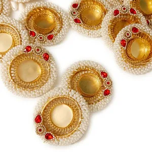 Handmade Round <b>Tea</b> <b>Light</b> Holder with Pearls and Red Crystals for Wedding Christmas & Easter Home Decoration-Luxury Design - Product Image 1