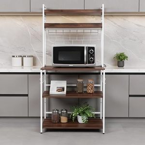 Four Tier Wood Storage Rack With Microwave <b>Shelf</b> For Kitchen Minimalist Design <b>Standing</b> Type Multifunctional Organizer - Product Image 1