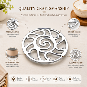 Round Metal Sun Trivet | Heat Resistant Hot Pot <b>Stand</b> Table Protector | Decorative Kitchen Dining Cookware Holder Home Table - Product Image 4