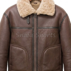 Professional Hot Sale <b>Men</b> New Design Custom Brand Leather Shearling <b>Jackets</b> Sheepskin Fur Bomber Leather Coat <b>Jacket</b> - Product Image 3