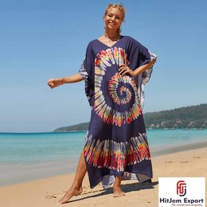 Custom printed women beach <b>cover</b> <b>up</b> <b>kaftan</b> dress in silk cotton rayon or polyester loose fit comfortable and customizable design - Product Image 6
