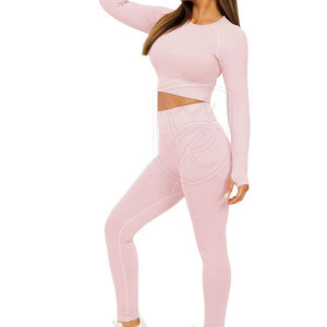 Ensemble deux pièces côtelé uni avec logo frontal pour femme, en tissu extensible doux, confortable pour le quotidien, vêtements décontractés et de maison - Product Image 2