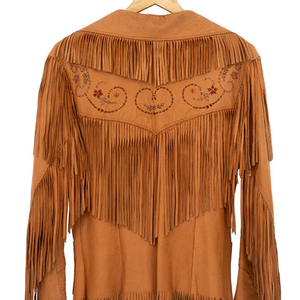 Custom Low Moq Women's Brown Suede <b>Fringed</b> <b>Jacket</b> With Embroidered Floral Design Turn-down Collar Full Sleeve Autumn Style - Product Image 2