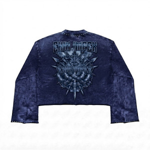 Custom Unisex Oversized Cropped Graphic Long Sleeve T <b>Shirt</b> Vintage Wash Rhinestone Gothic <b>Y2K</b> Streetwear Wholesale 100% Cotton - Product Image 2