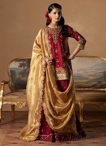 Ensemble Anarkali brodé style velours bordeaux traditionnel pakistanais pour mariage, taille naturelle, robe de soirée pour femme - Product Image 2