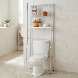 Chrome Over The Toilet 3 Tier Bathroom <b>Shelf</b> Freestanding Space Saving Storage Rack With Polished Finish - Product Image 2