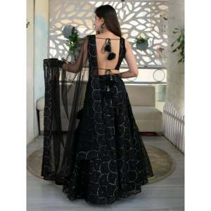 Evening Dresses Marvelous Black <b>Sequin</b> Organza Lehenga Choli for Party Wear - Product Image 3