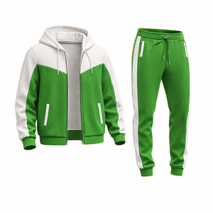 High Quality Men Hoodie Jogger <b>Tracksuit</b> Green <b>White</b> Contrast Sportswear Gym Training Suit Bulk Wholesale - Product Image 2